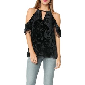 Parker Chloe Combo Top Cold Shoulder Floral Velvet Velour Keyhole Blouse